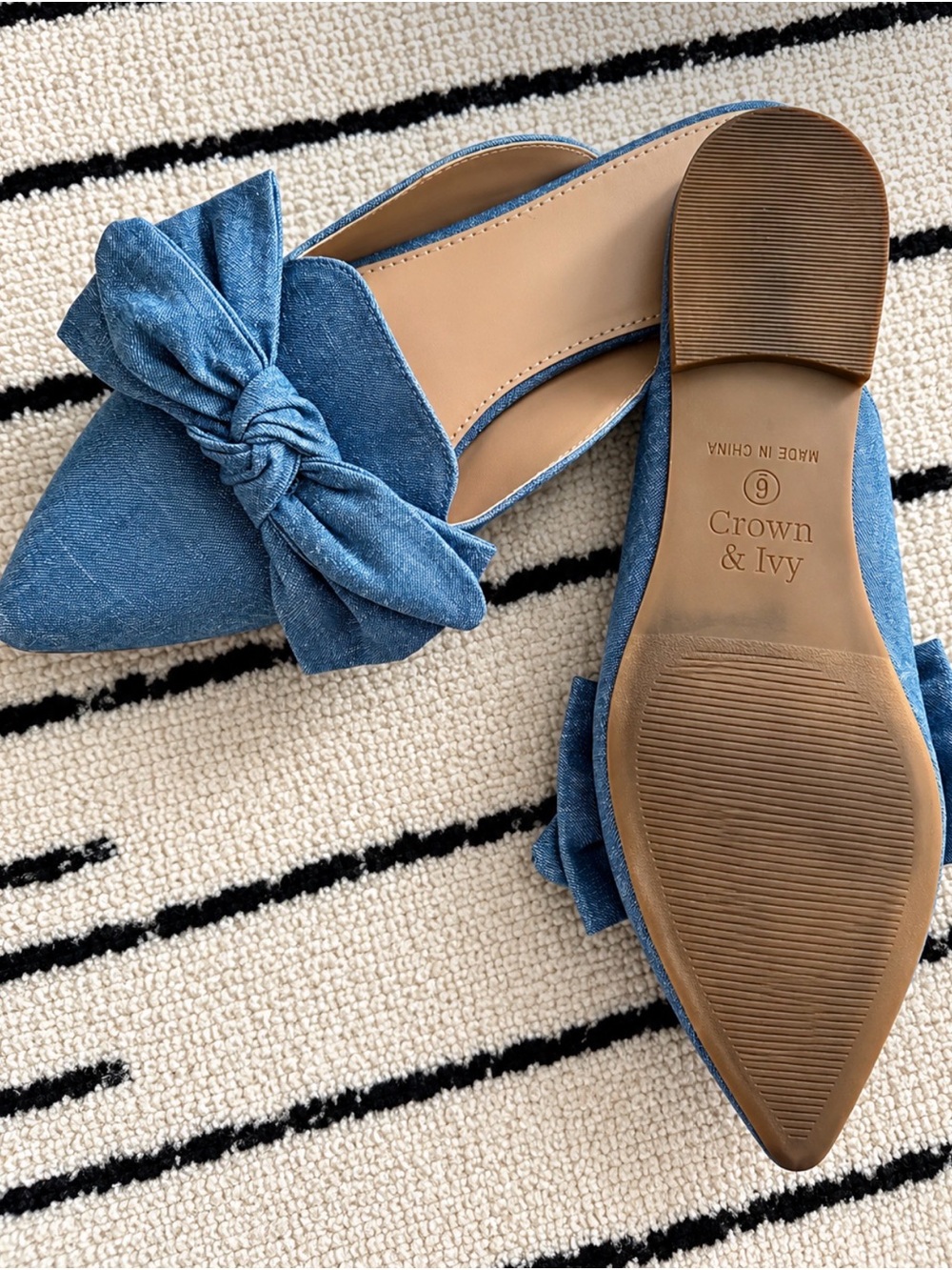 crown & ivy Denim-Blue Bow Pointed-Toe Mules - Picture 2 of 2